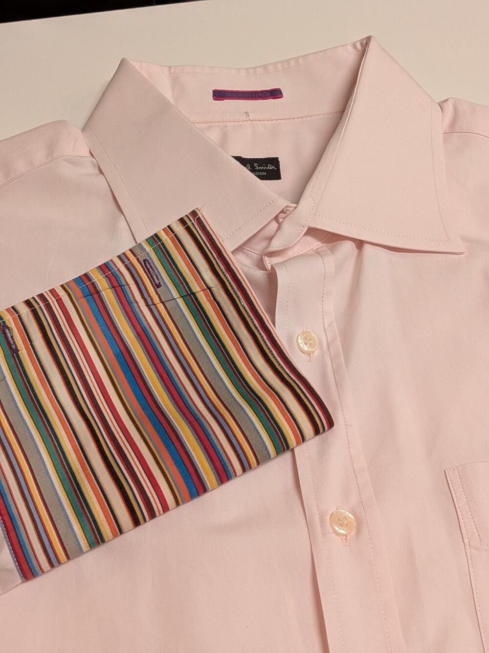Paul Smith Pink Button Up Shirt Mens Size 18 45 Rainbow French Cuff